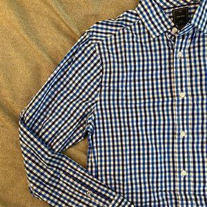 GAP Slim Fit Men's Button Up Tan Blue White Semi Casual Formal Dress Shirt S